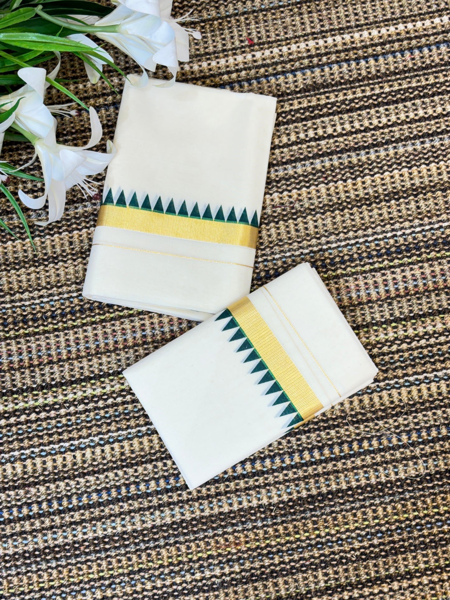 Traditional Cotton Set Mundu for Women | Green Temple Design