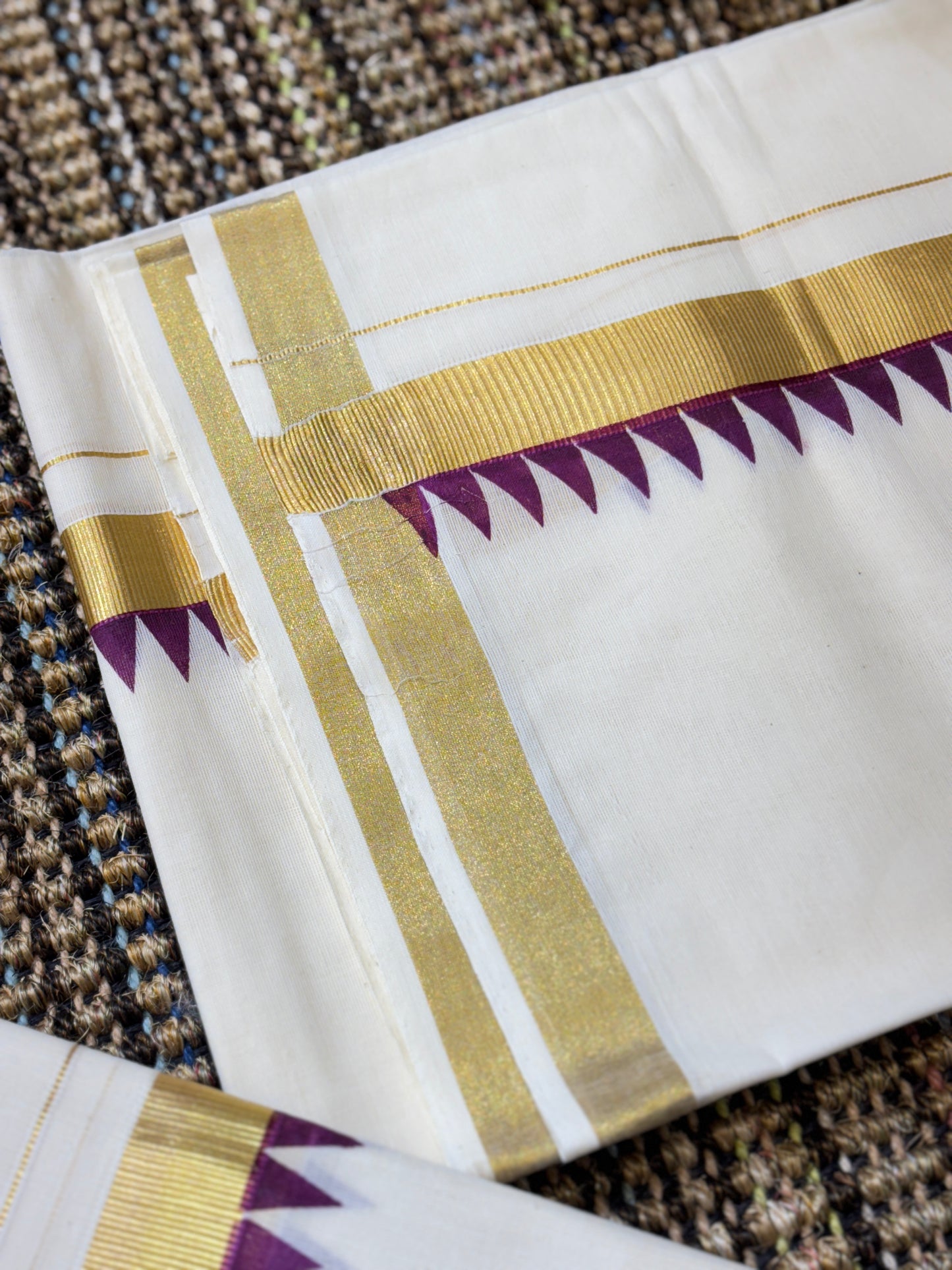 Traditional Cotton Set Mundu for Women | Purple Temple Design