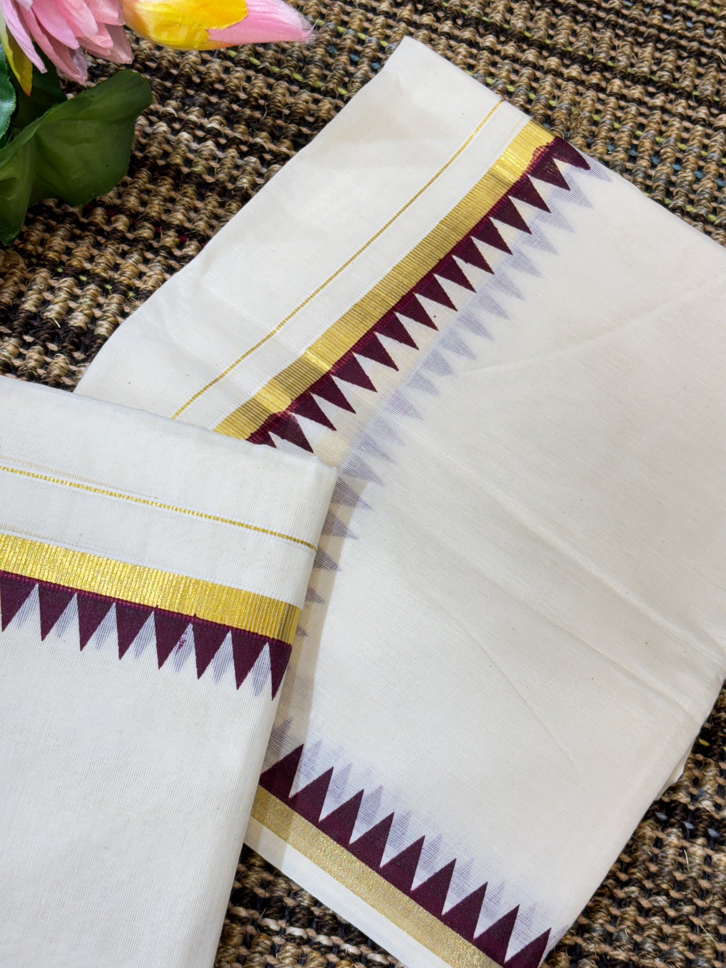 Traditional Cotton Set Mundu for Women | Purple Temple Design