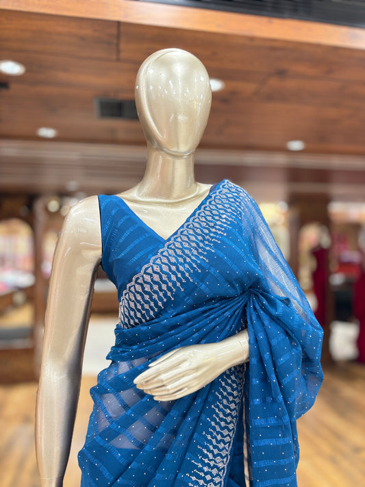 Latest Bollywood Chiffon Saree with Swarovski Stone Work | Unstitched Blouse