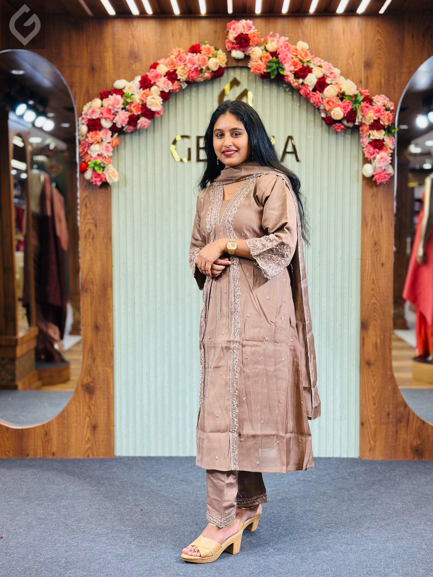 Ethnic Motifs Embroidered Anarkali Set