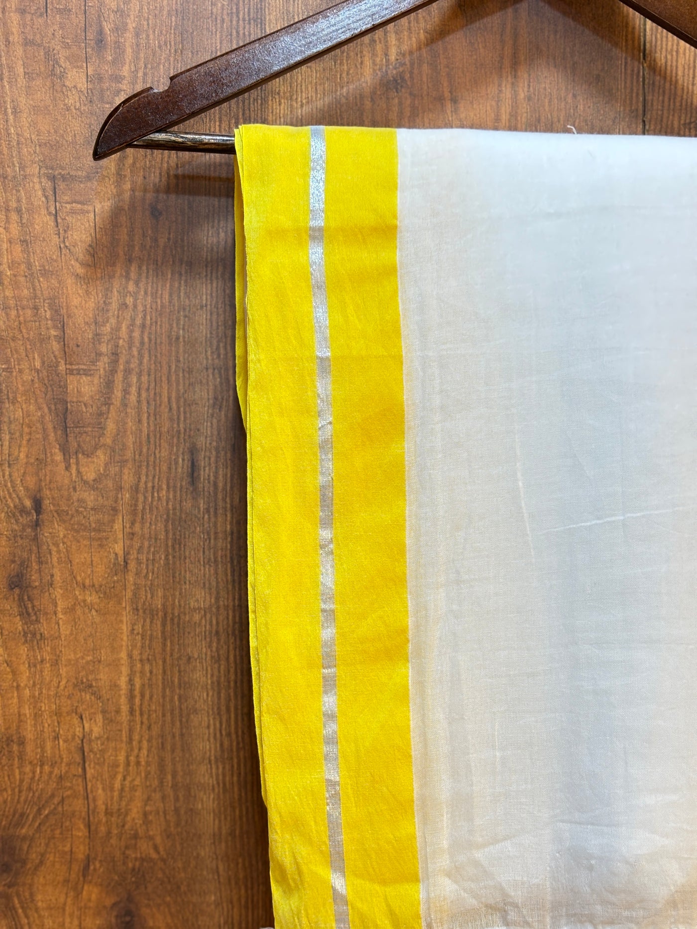 Soft Mul Cotton Saree with Yellow & Silver Border |With Tassels |