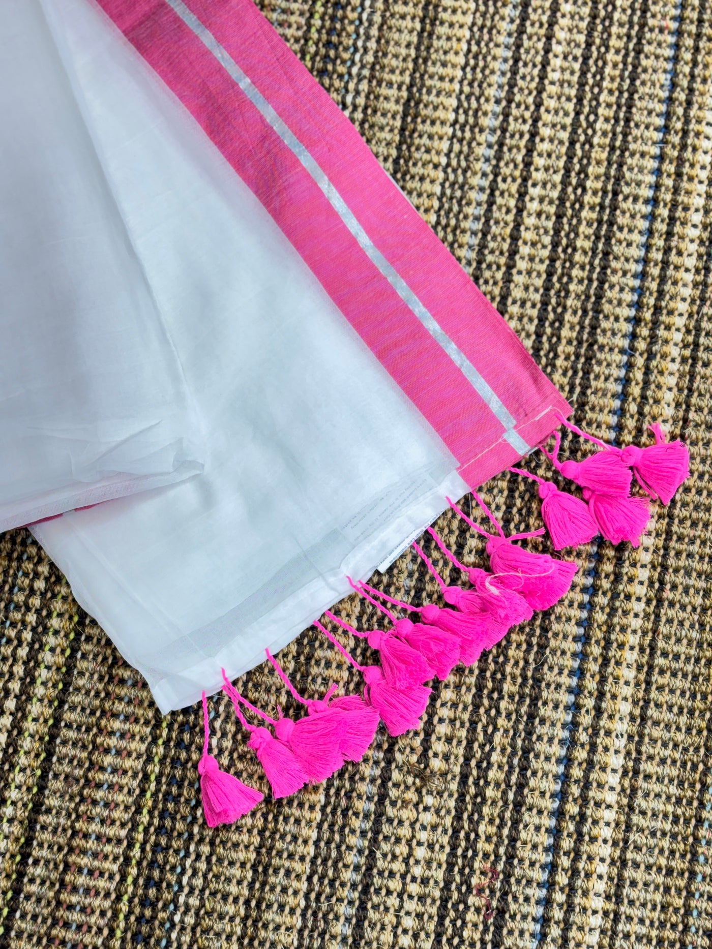 Soft Mul Cotton Saree with Rose & Silver Border |With Tassels |