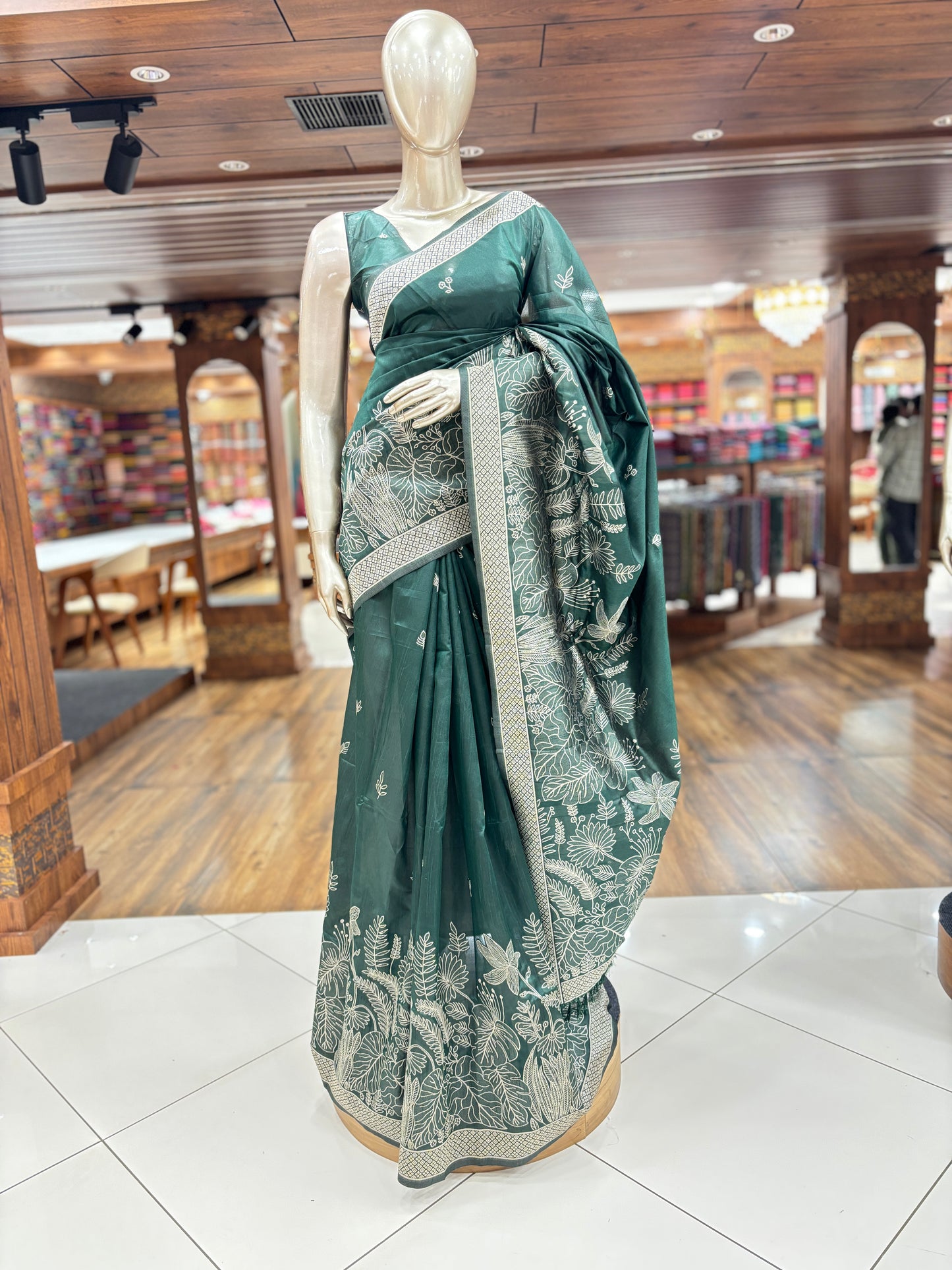 Semi Jute Saree | Floral Embroidery |