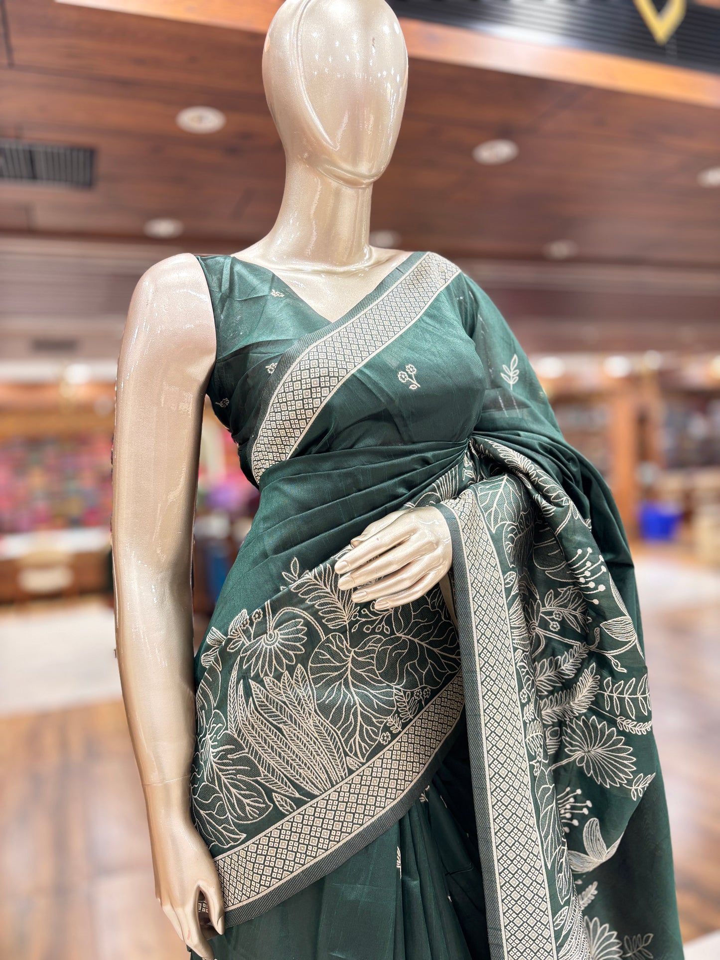 Semi Jute Saree | Floral Embroidery |