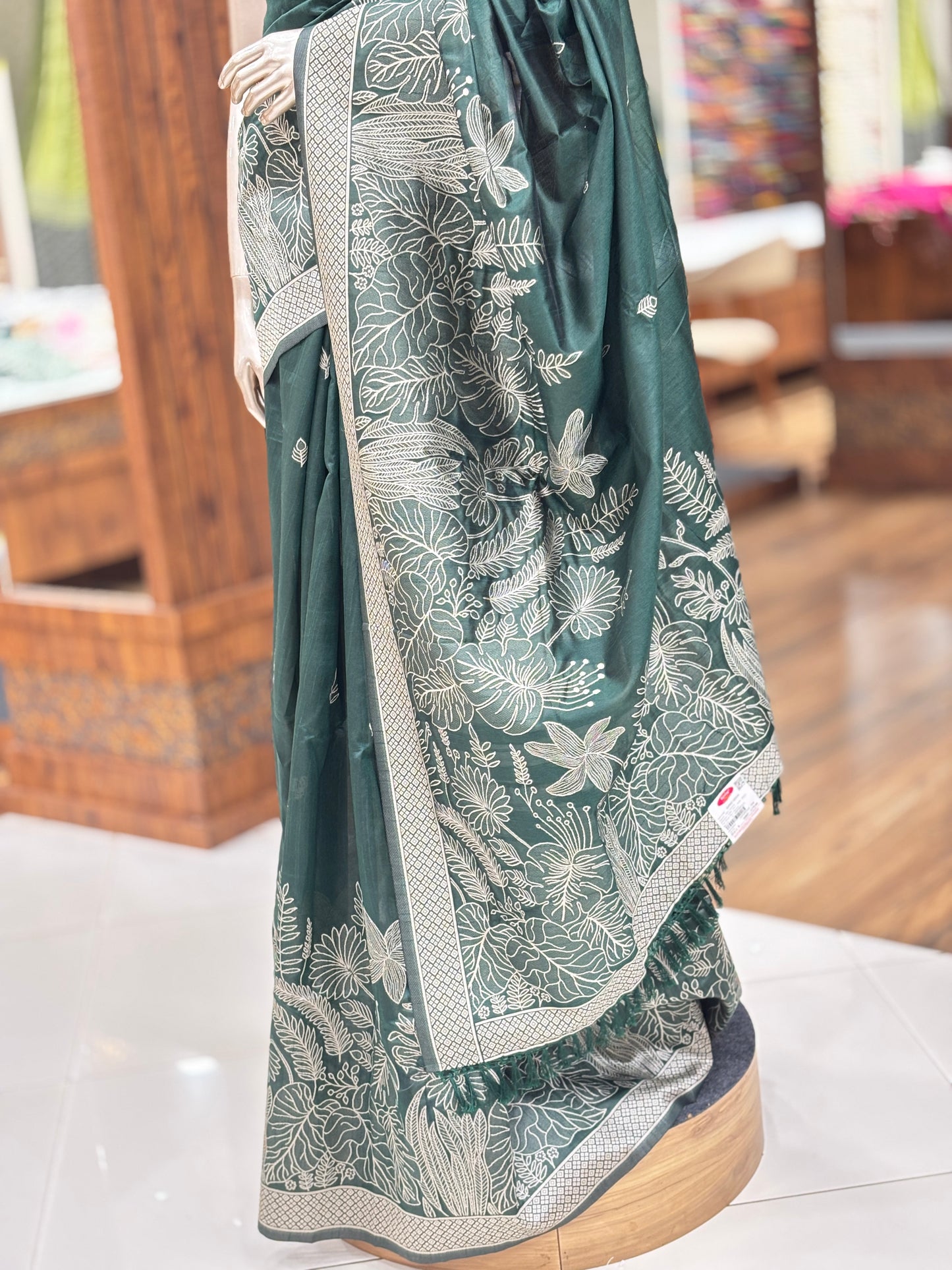 Semi Jute Saree | Floral Embroidery |