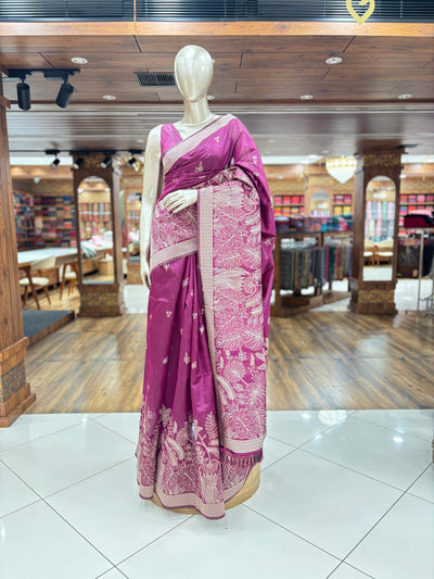 Semi Jute Saree | Floral Embroidery |