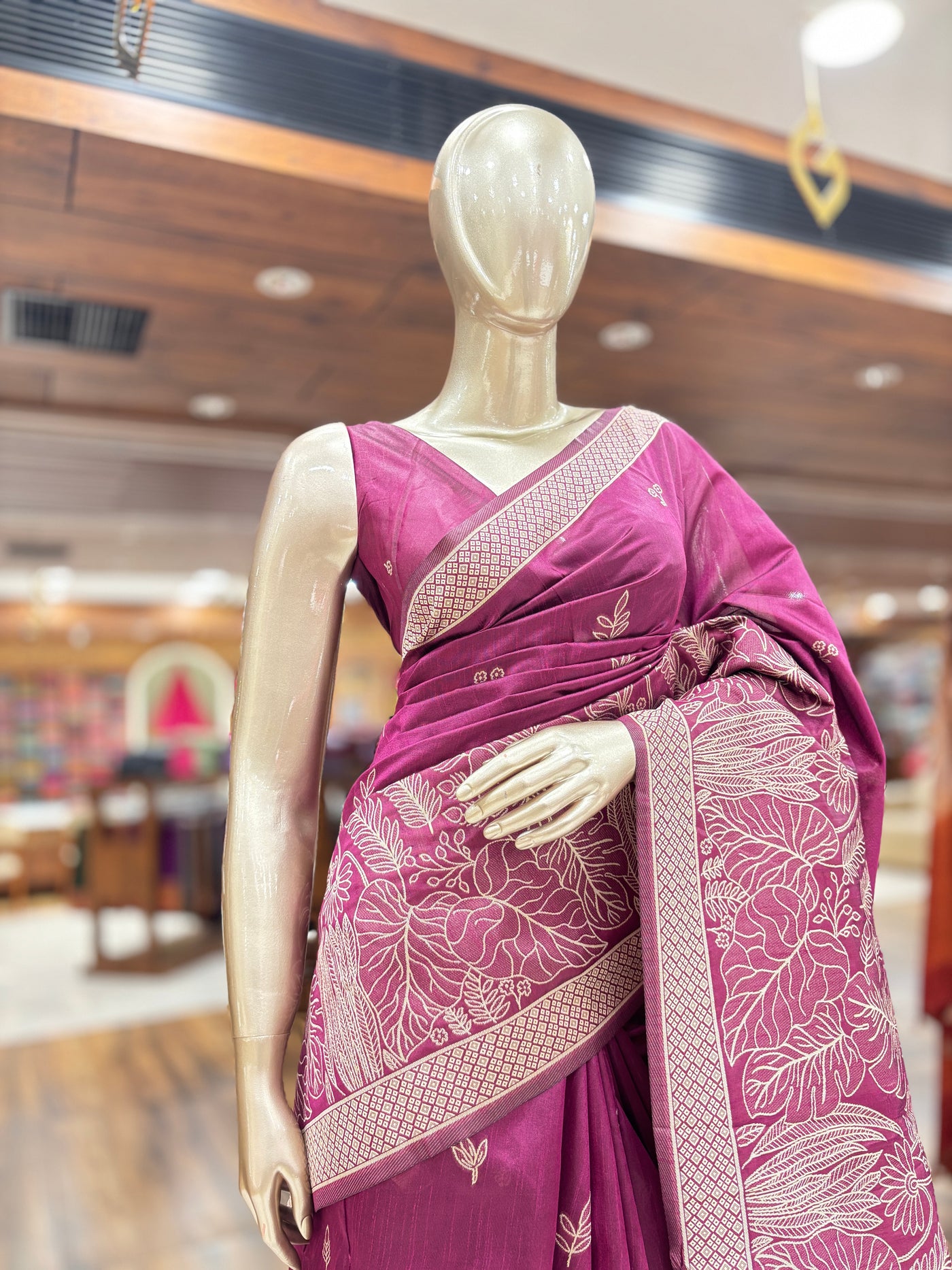 Semi Jute Saree | Floral Embroidery |