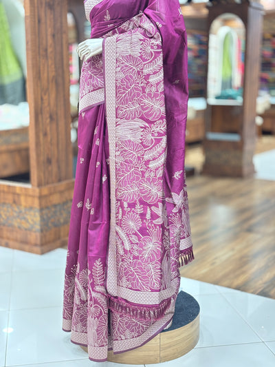 Semi Jute Saree | Floral Embroidery |