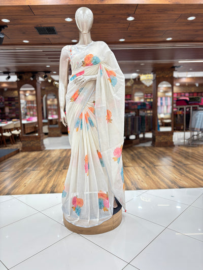 Chanderi Cotton Saree | Floral Printed | with Blouse Material