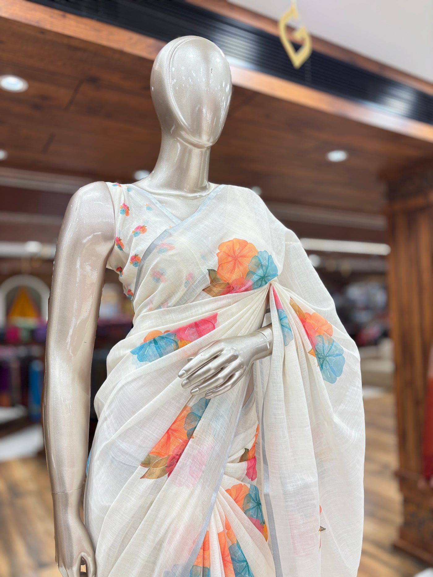 Chanderi Cotton Saree | Floral Printed | with Blouse Material