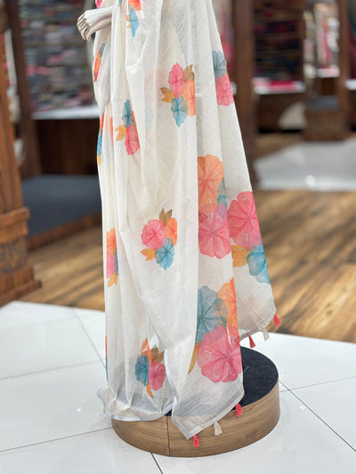 Chanderi Cotton Saree | Floral Printed | with Blouse Material