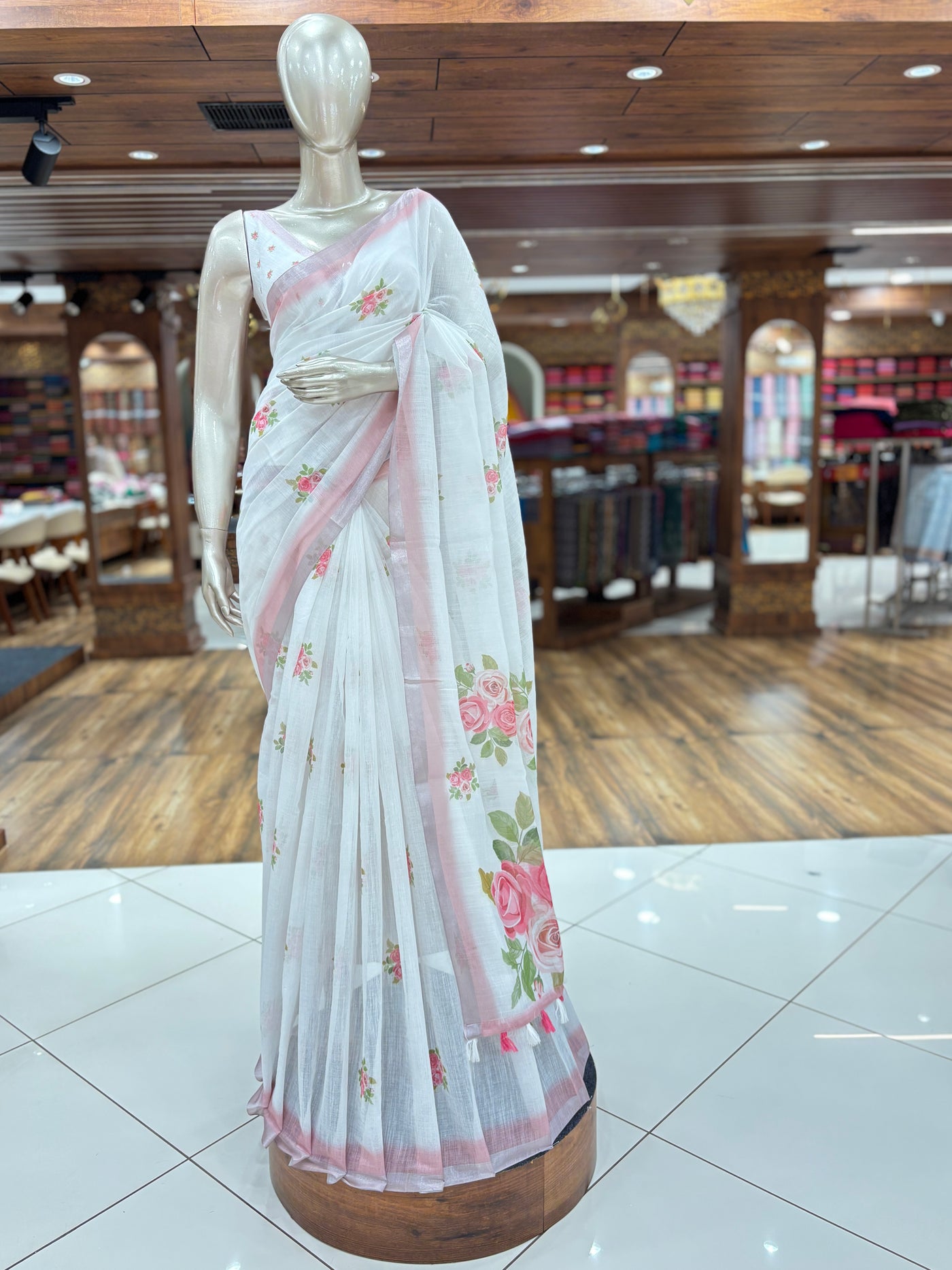 Chanderi Cotton Saree | Floral Printed | with Blouse Material