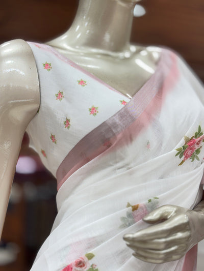 Chanderi Cotton Saree | Floral Printed | with Blouse Material