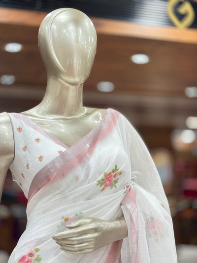 Chanderi Cotton Saree | Floral Printed | with Blouse Material