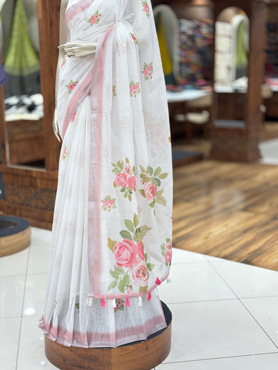 Chanderi Cotton Saree | Floral Printed | with Blouse Material
