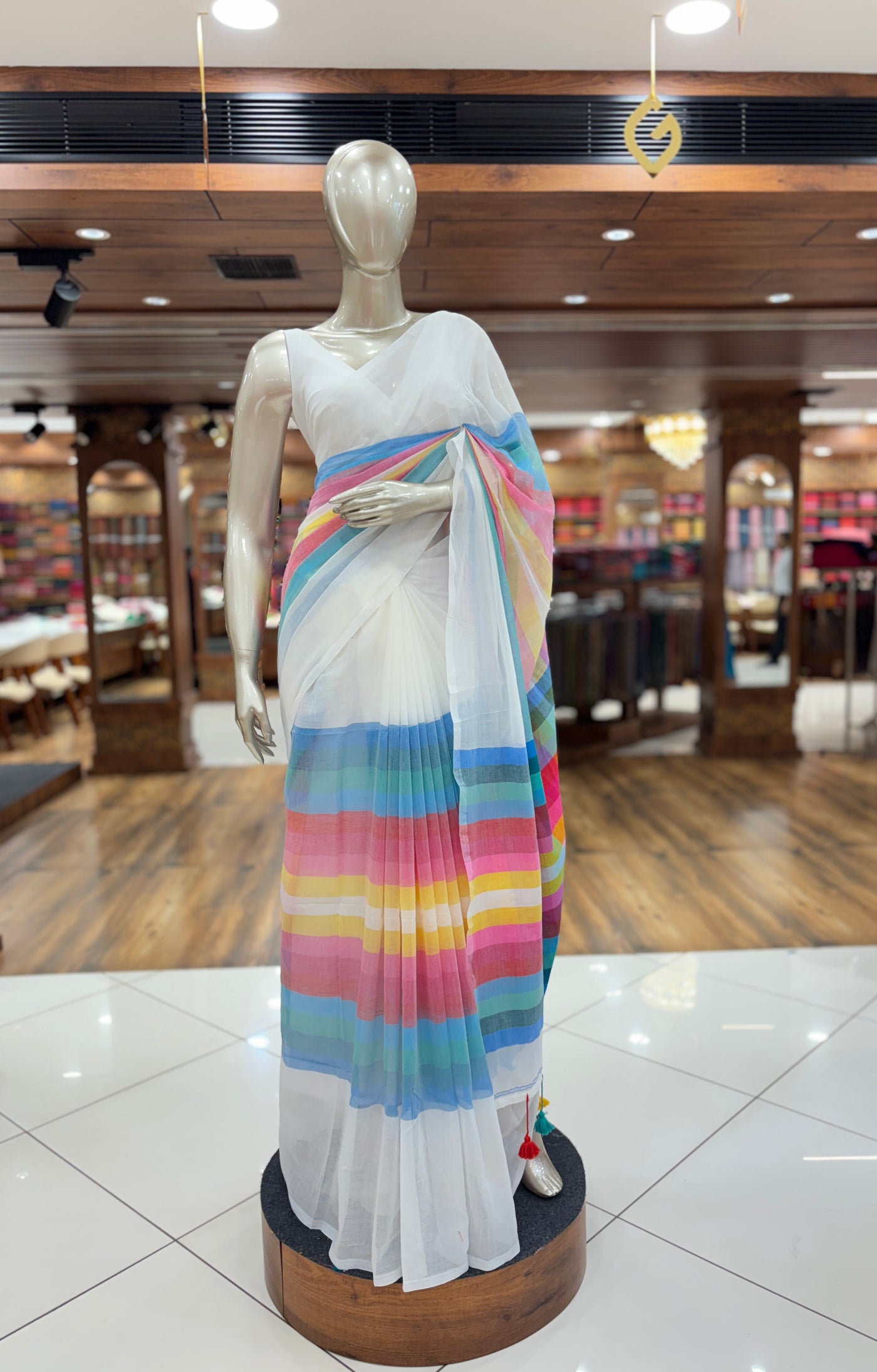 Multicolor Striped Mul Cotton Saree | Lightweight Soft Cotton Saree |