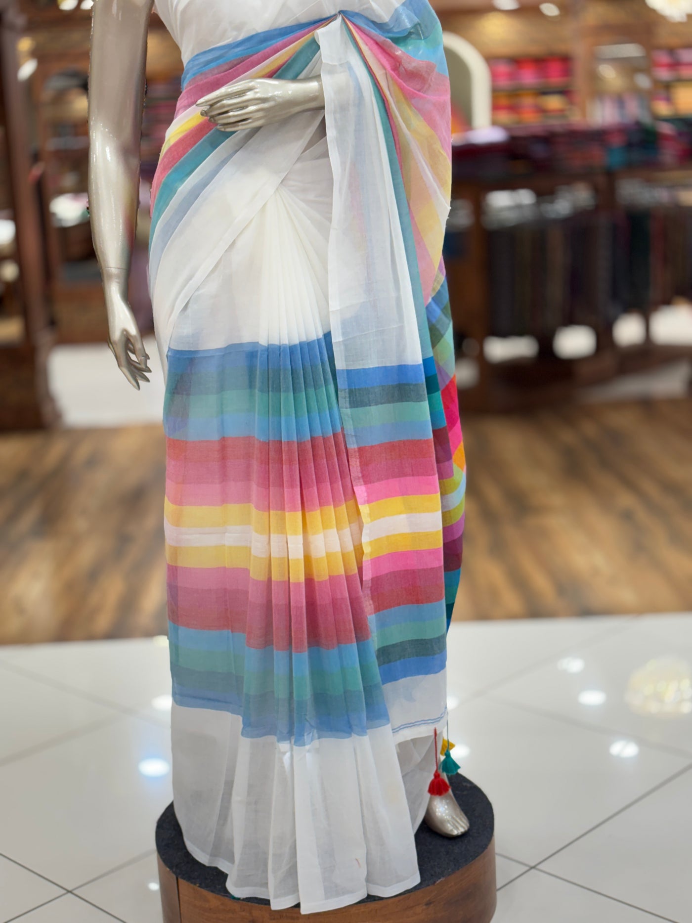 Multicolor Striped Mul Cotton Saree | Lightweight Soft Cotton Saree |