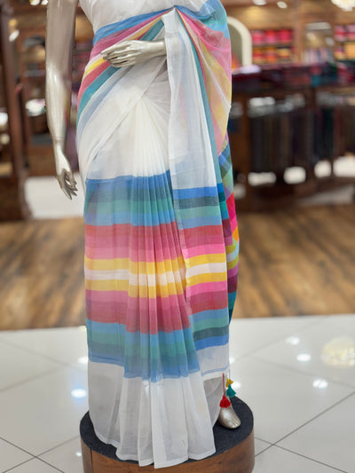 Multicolor Striped Mul Cotton Saree | Lightweight Soft Cotton Saree |