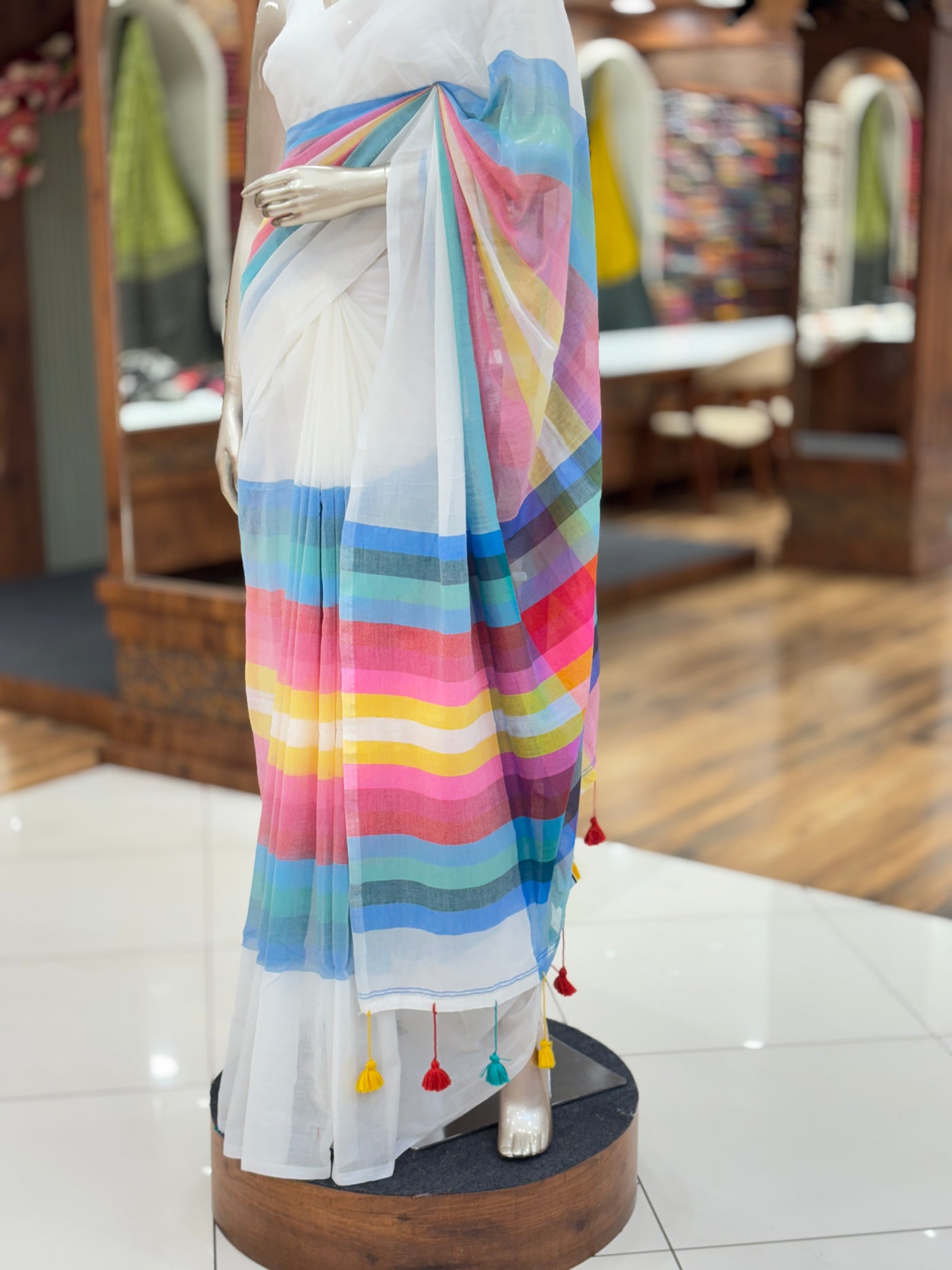 Multicolor Striped Mul Cotton Saree | Lightweight Soft Cotton Saree |