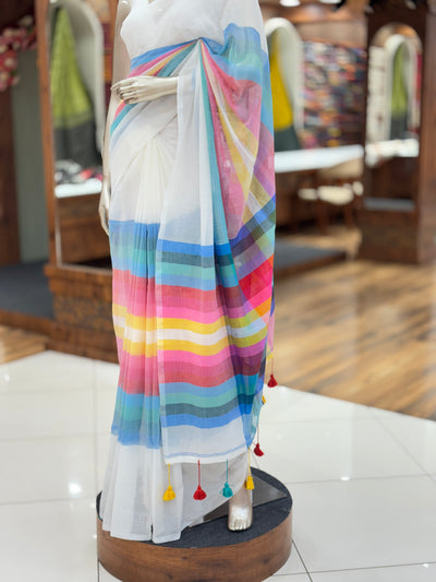 Multicolor Striped Mul Cotton Saree | Lightweight Soft Cotton Saree |