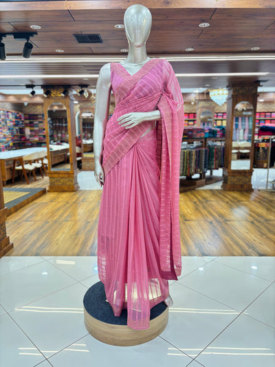 Chiffon Stripe Saree With Stone Border and Unstitched Blouse material