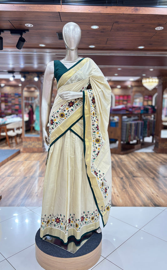 Dhavani | Half Saree | Tissue Silk | with Green Kasavu Border