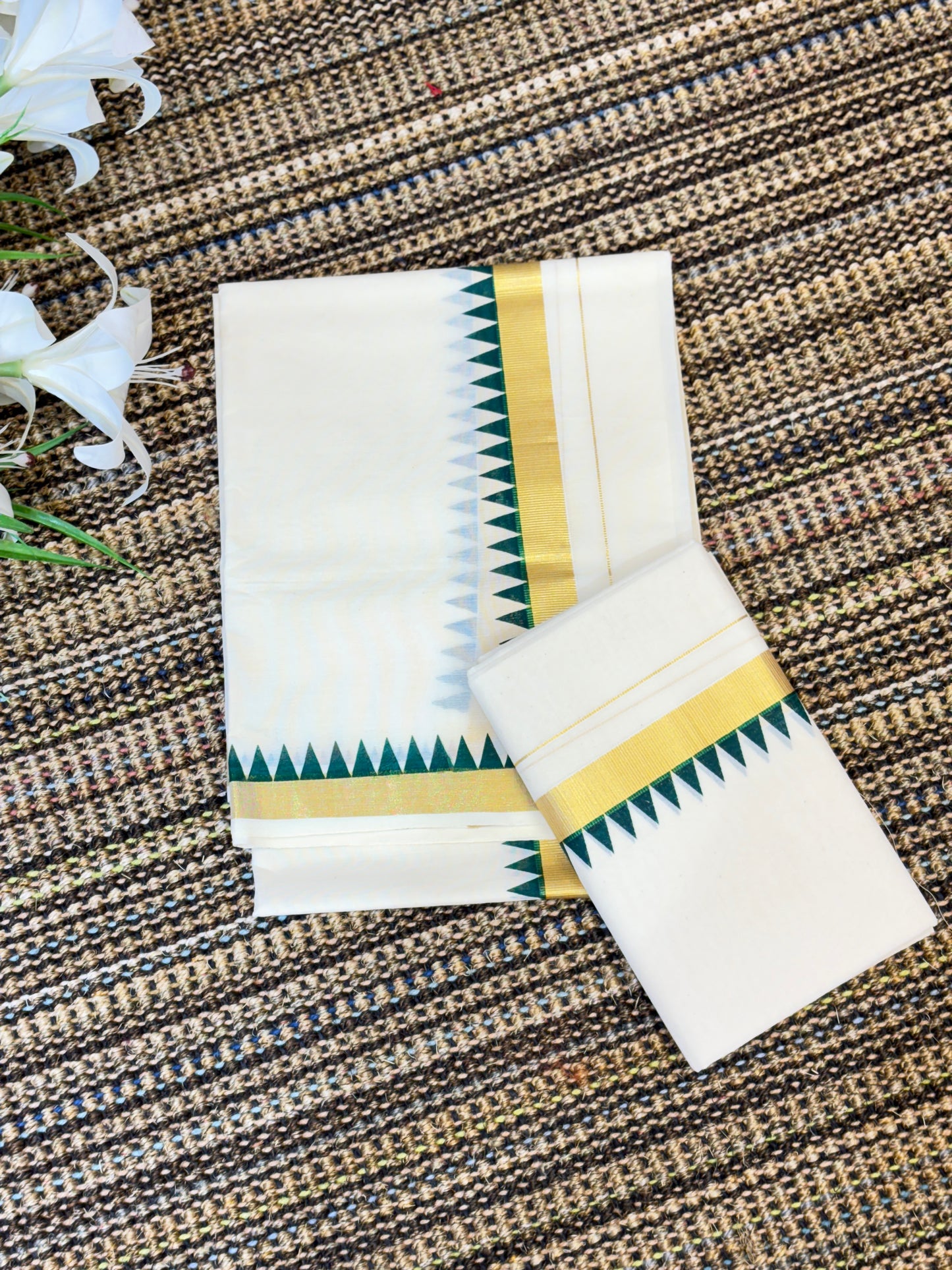 Traditional Cotton Set Mundu for Women | Green Temple Design