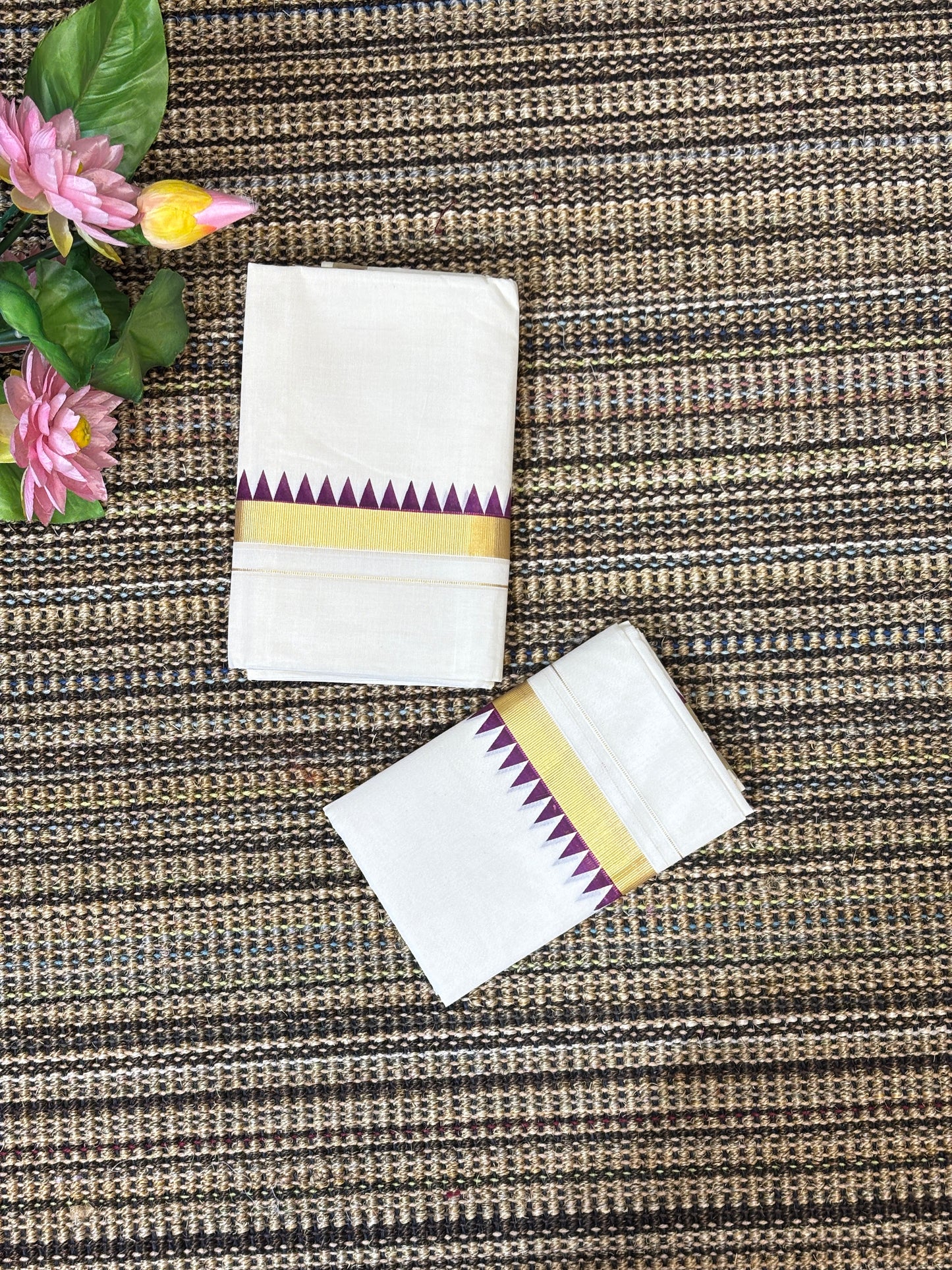 Traditional Cotton Set Mundu for Women | Purple Temple Design