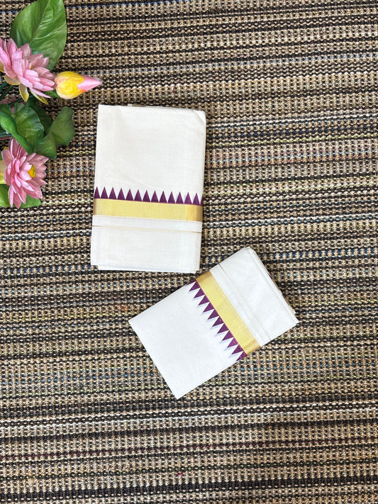 Traditional Cotton Set Mundu for Women | Purple Temple Design