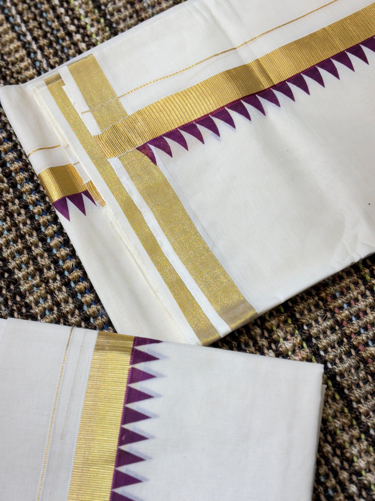 Traditional Cotton Set Mundu for Women | Purple Temple Design