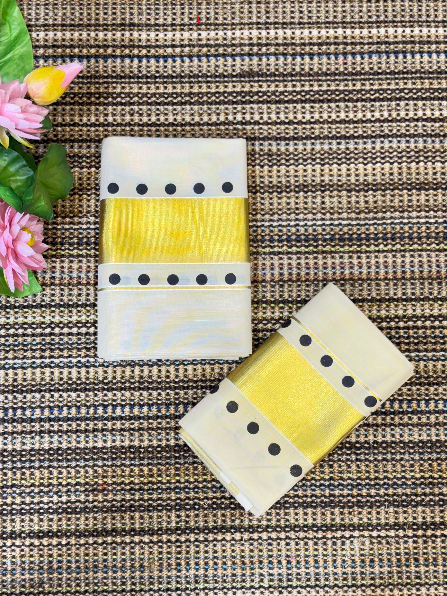 Polka Dot Set Mundu with Golden Kasavu | Black Dots