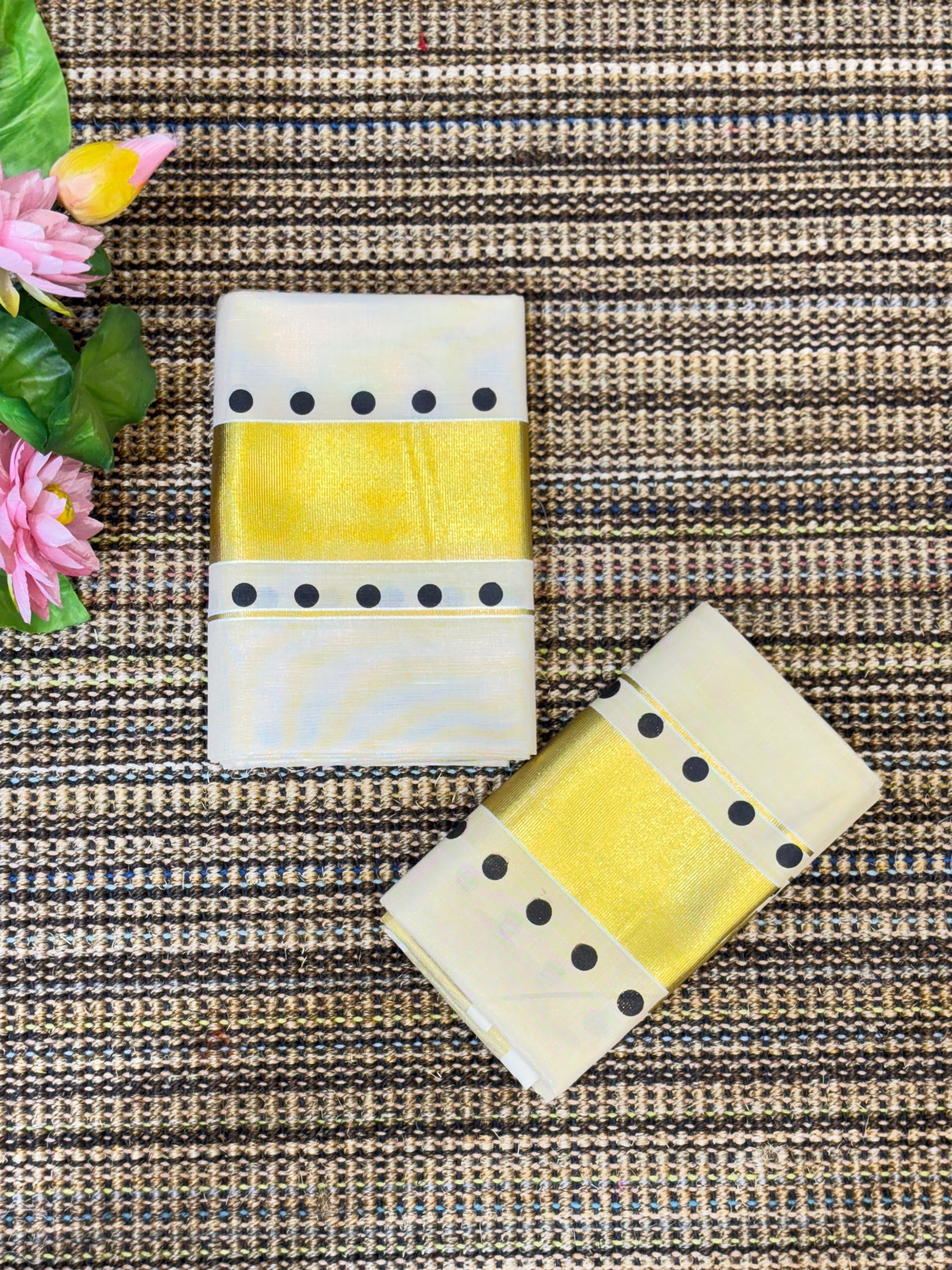 Polka Dot Set Mundu with Golden Kasavu