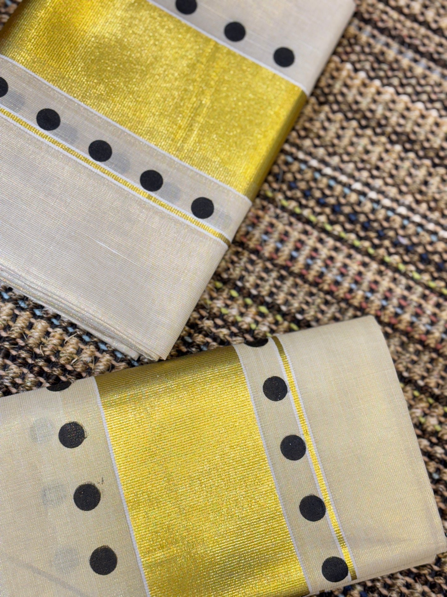 Polka Dot Set Mundu with Golden Kasavu | Black Dots