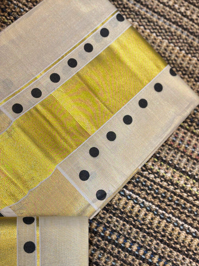 Polka Dot Set Mundu with Golden Kasavu