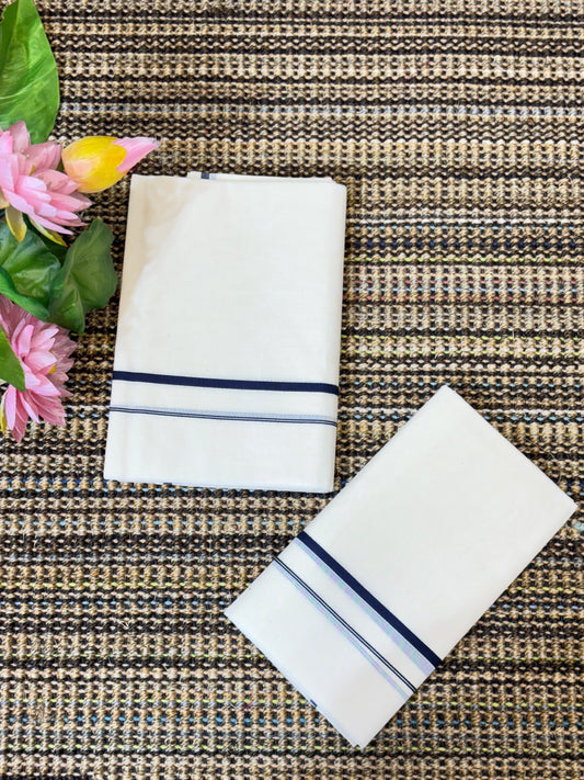 Traditional Cotton Set Mundu for Women | Navy Blue Border