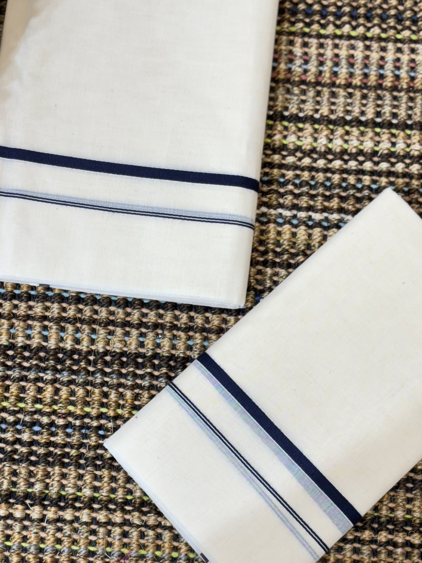 Traditional Cotton Set Mundu for Women | Navy Blue Border