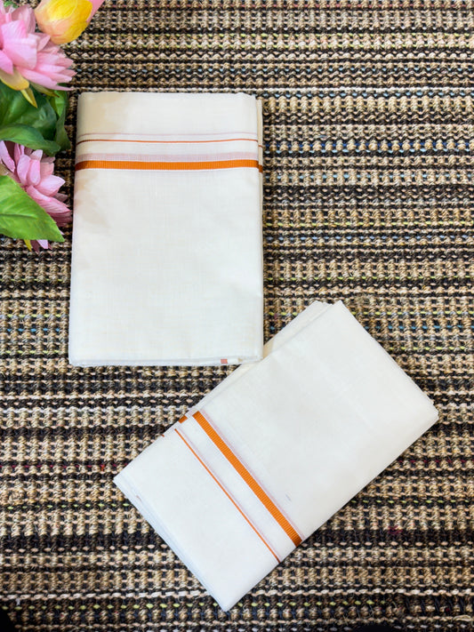 Traditional Cotton Set Mundu for Women | Orange Border