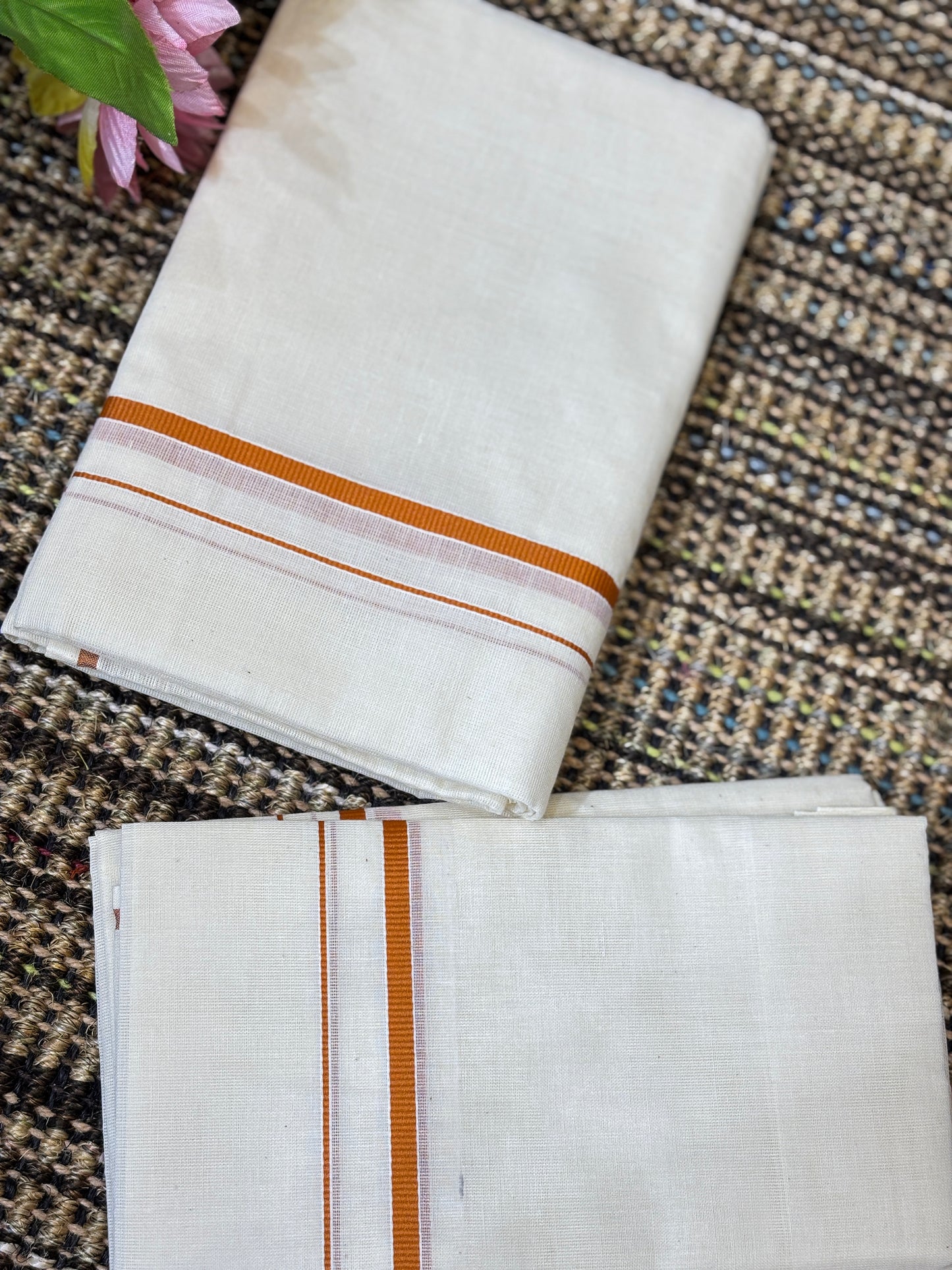 Traditional Cotton Set Mundu for Women | Orange Border