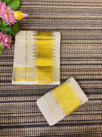Women's Kerala Traditional Kasavu Set Mundu | Tissue Golden Zari Saree