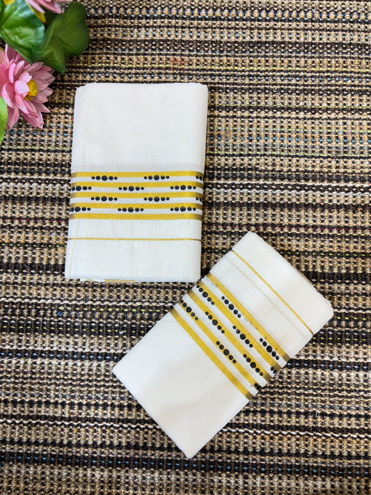 Traditional Cotton Set Mundu for Women | Black Dots