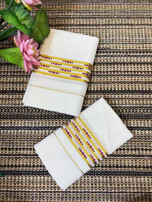 Traditional Cotton Set Mundu for Women | Purple Dots