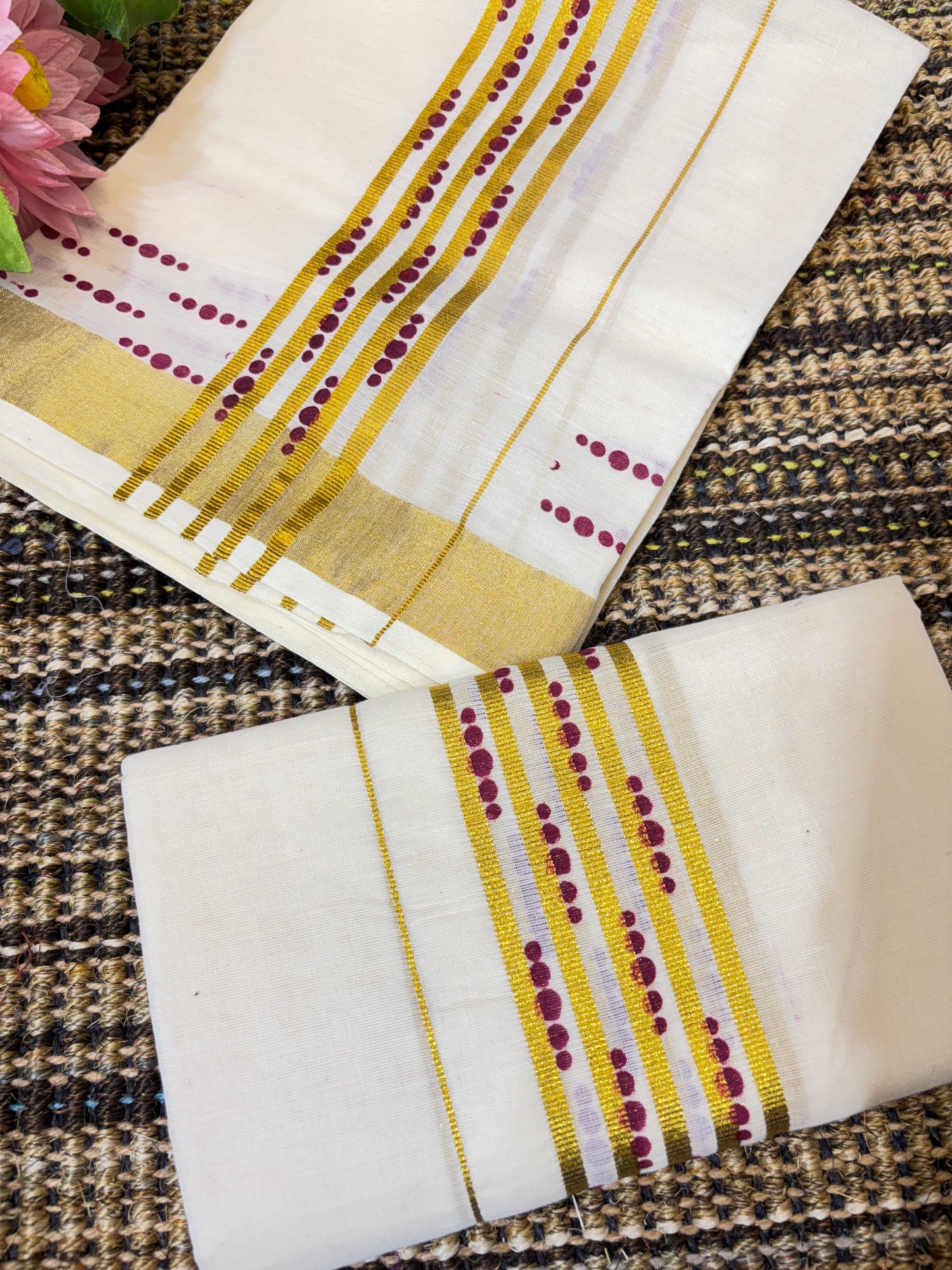 Traditional Cotton Set Mundu for Women | Purple Dots
