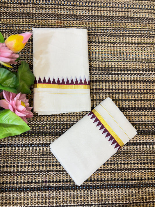 Traditional Cotton Set Mundu for Women | Purple Temple Design