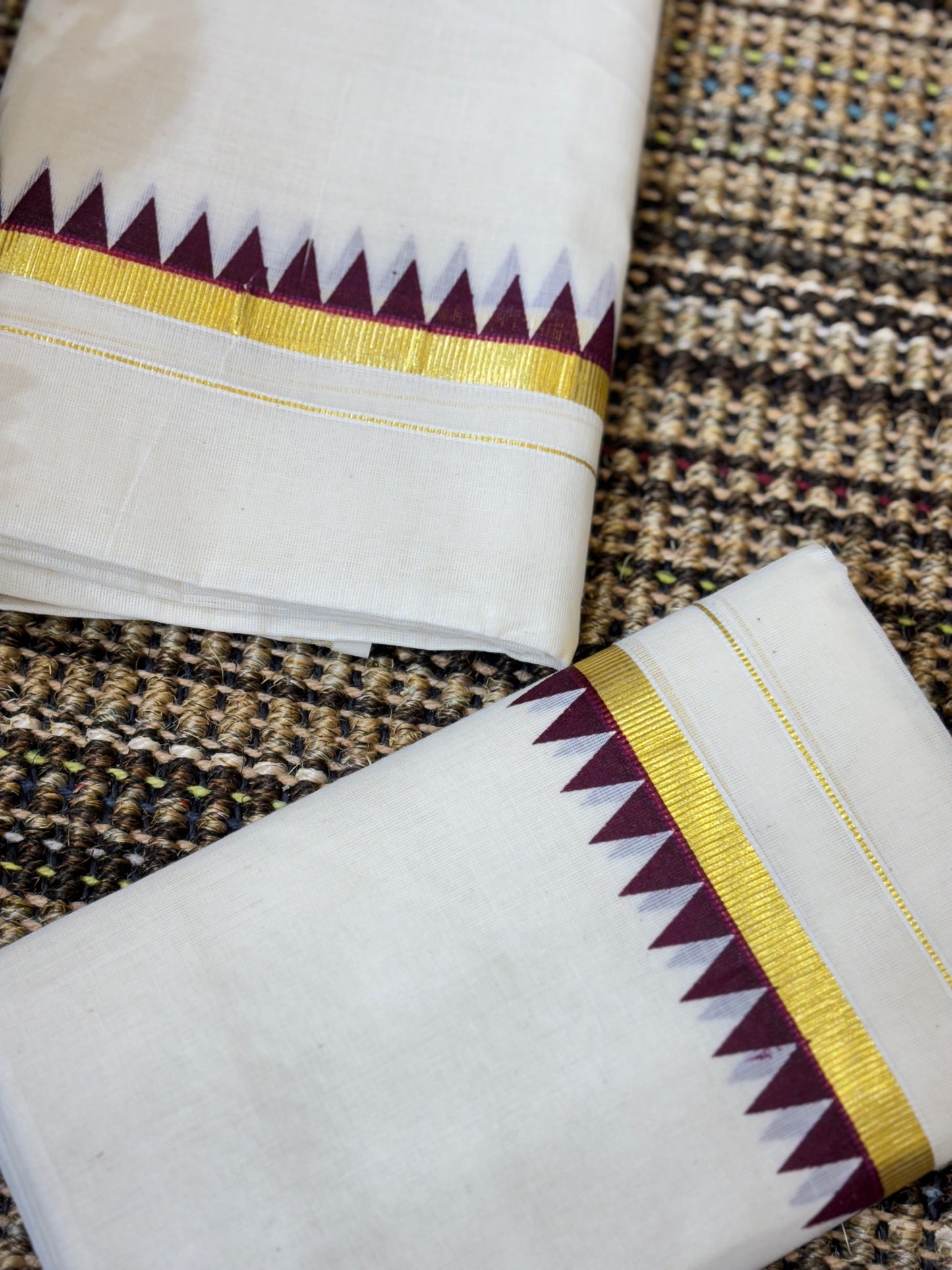 Traditional Cotton Set Mundu for Women | Purple Temple Design