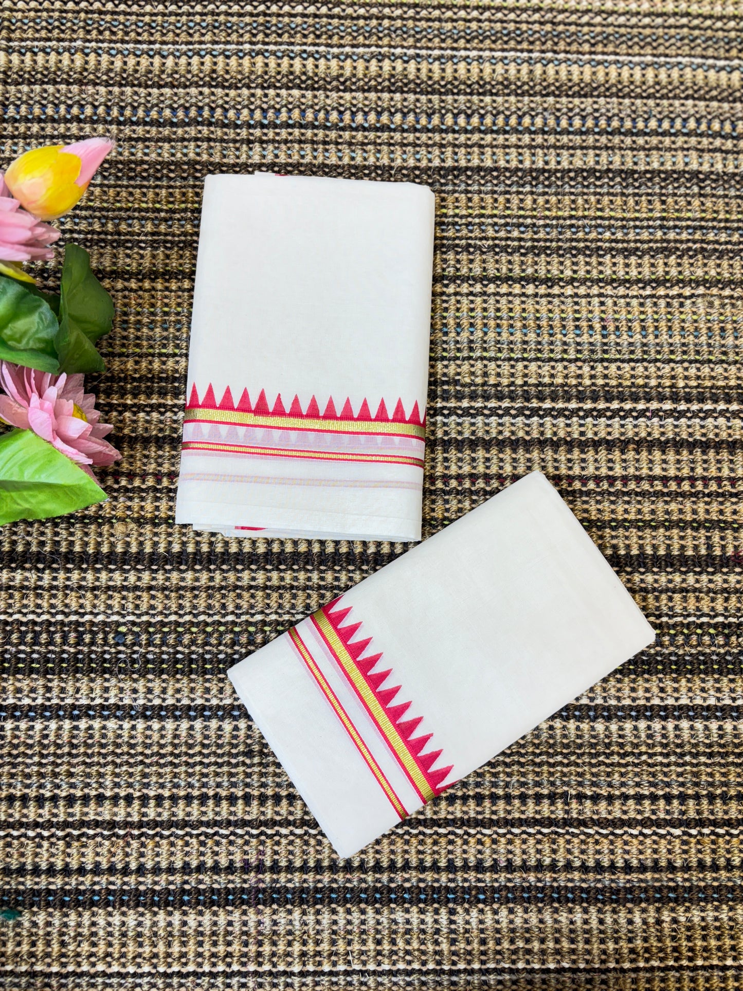 Traditional Cotton Set Mundu for Women | Rani Pink