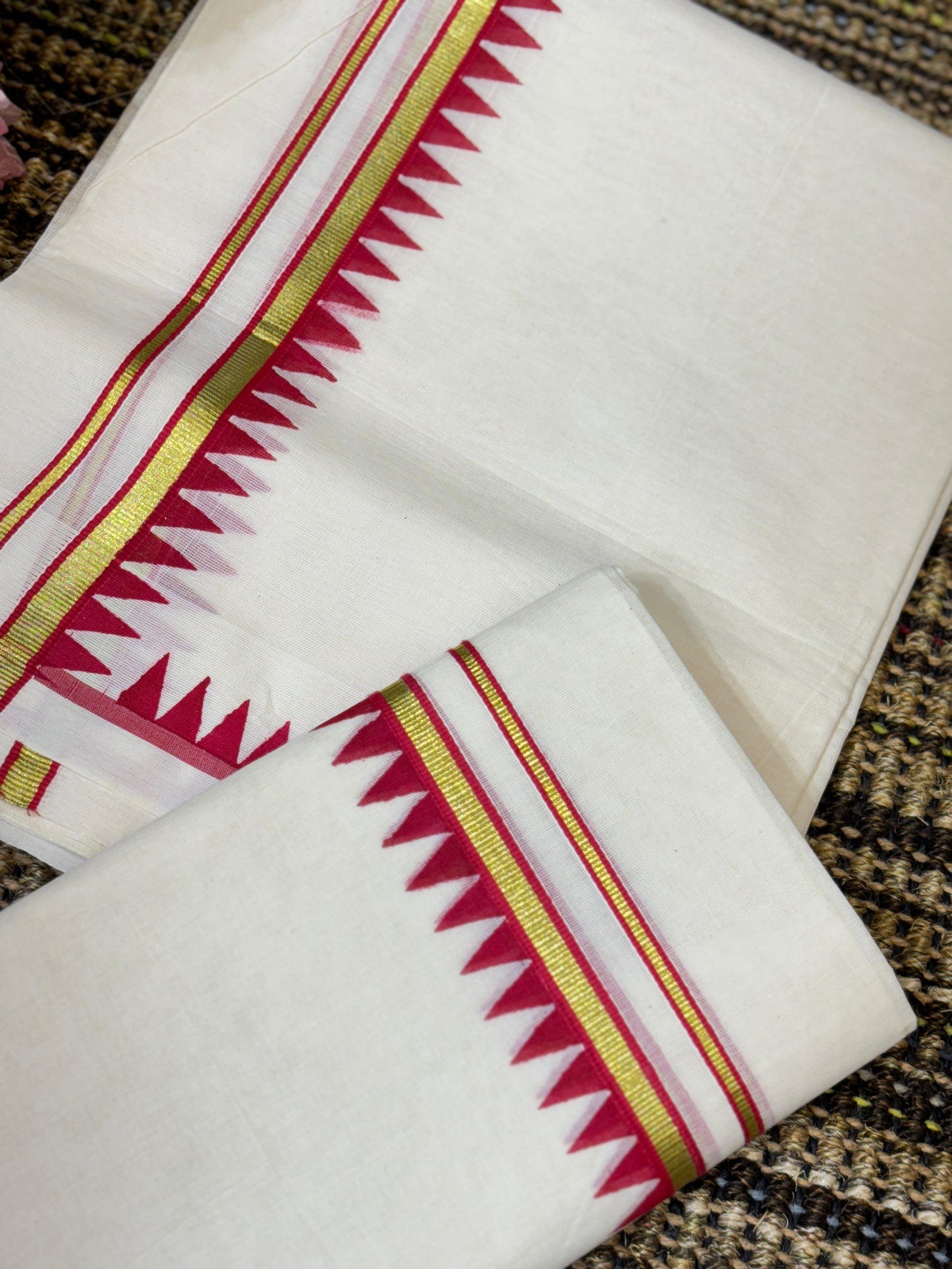 Traditional Cotton Set Mundu for Women | Rani Pink