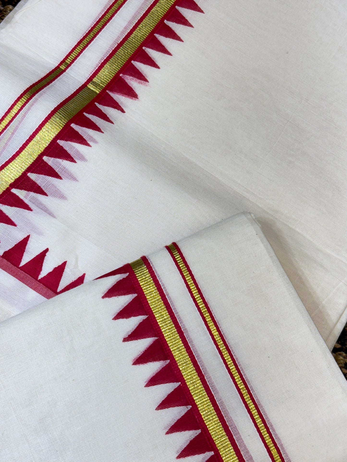 Traditional Cotton Set Mundu for Women | Rani Pink