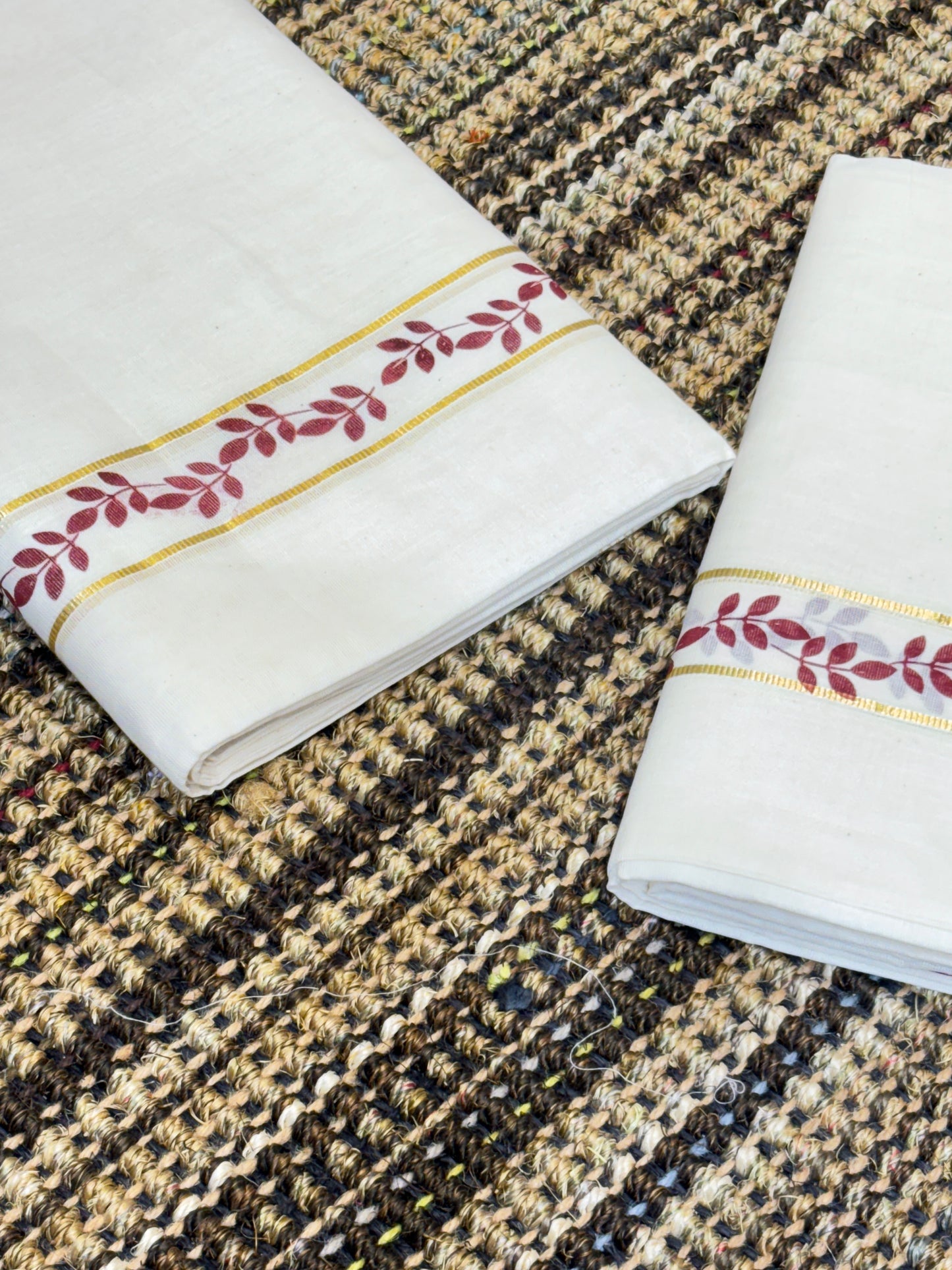 Traditional Cotton Set Mundu for Women | Leaf Border