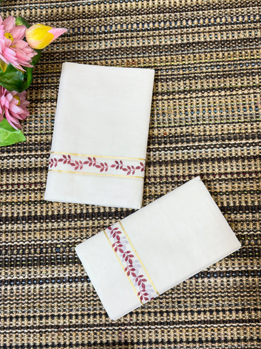 Traditional Cotton Set Mundu for Women | Leaf Border